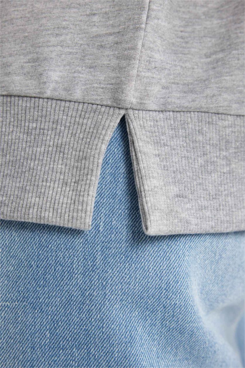 FEMME Gris Sweat- Shirt Coupe Oversize Col Rond Imprimé Slogan à Manches Longues