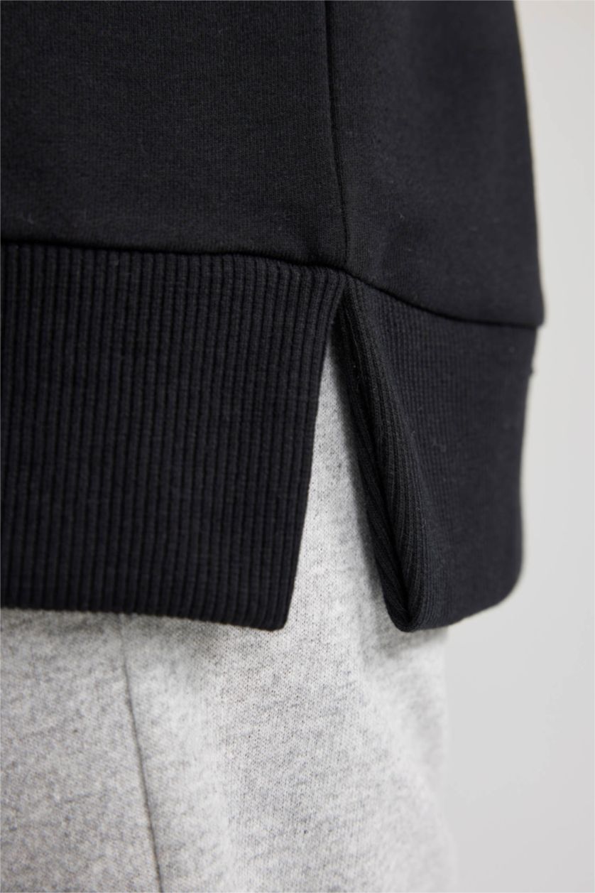 FEMME Noir Sweat- Shirt Coupe Oversize Col Rond Imprimé Slogan à Manches Longues