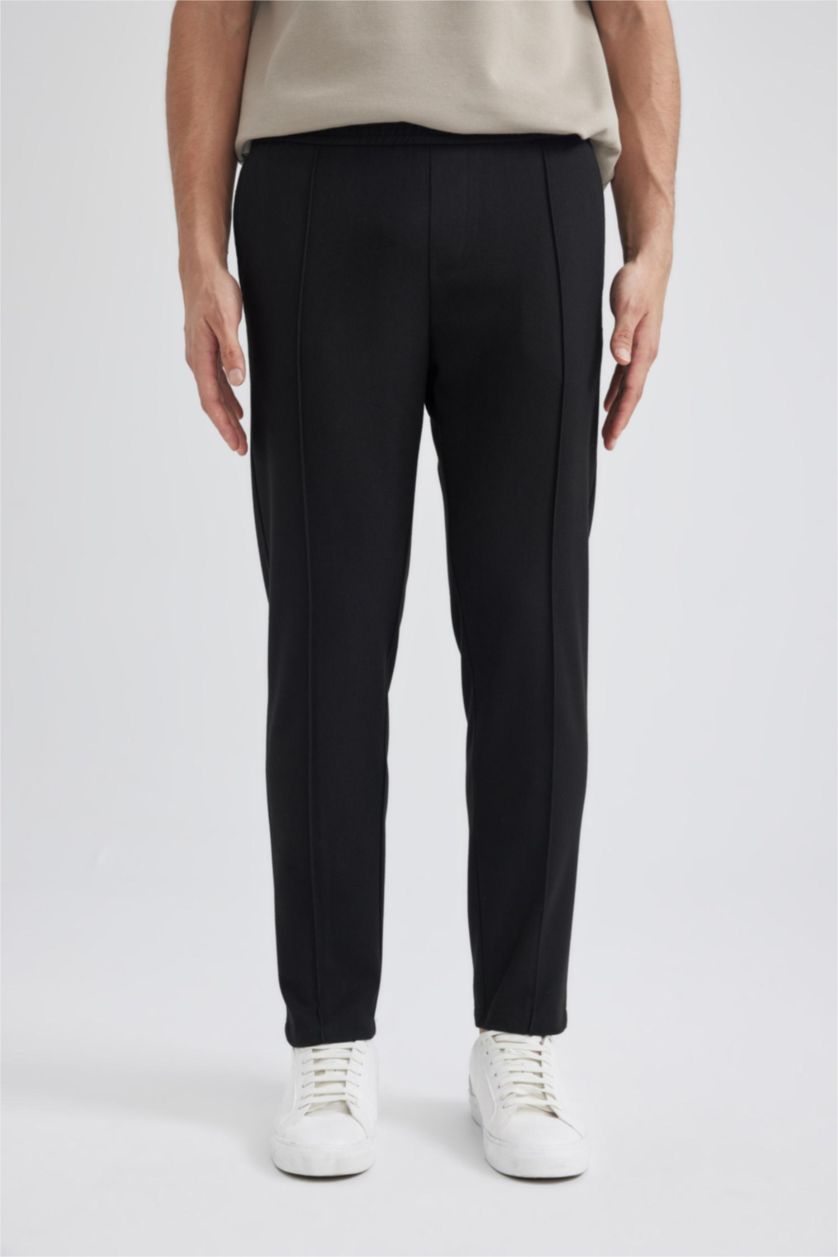 Erkek Siyah Crop Pantolon Yün Görünümlü Düz Paça