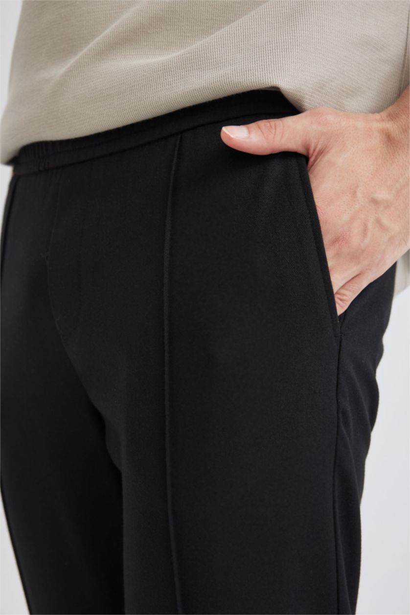 Erkek Siyah Crop Pantolon Yün Görünümlü Düz Paça