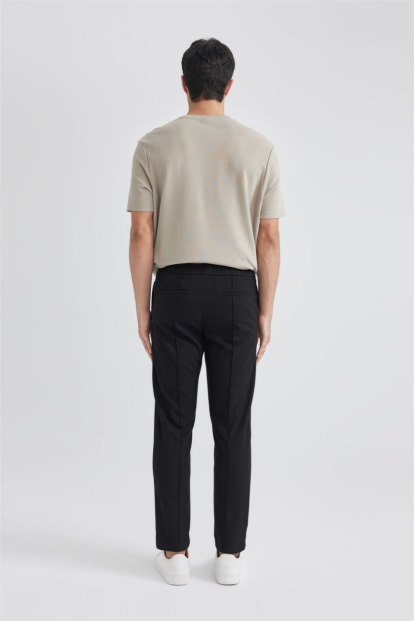 Erkek Siyah Crop Pantolon Yün Görünümlü Düz Paça