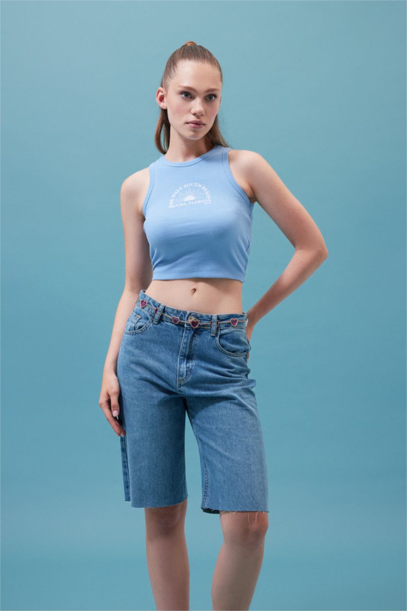 نساء أزرق كيمونه مضلع بياخة مستديرة مطبوع