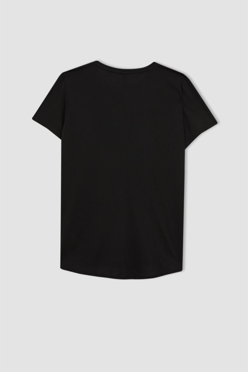 Kadın Siyah Relax Fıt Bisiklet Yaka Kısa Kollu Tişört