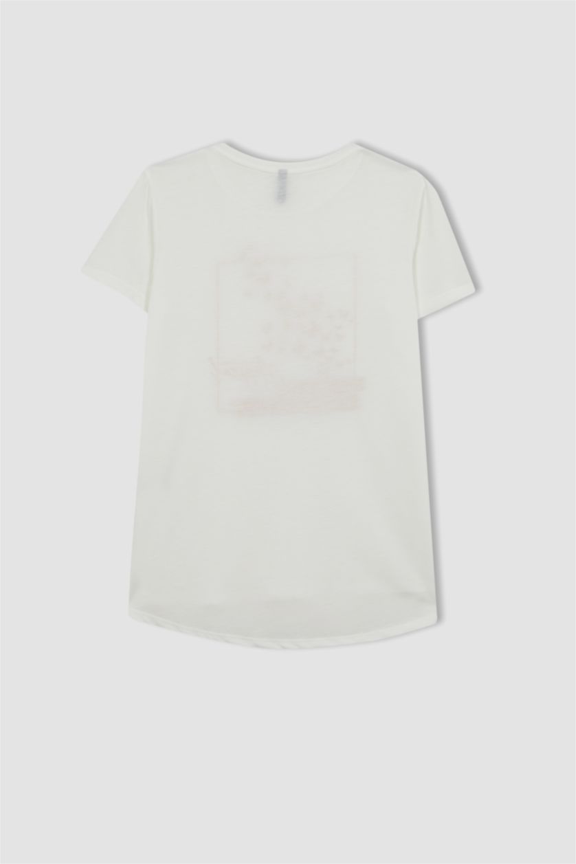 Kadın Ekru Regular Fıt Bisiklet Yaka Kısa Kollu Tişört