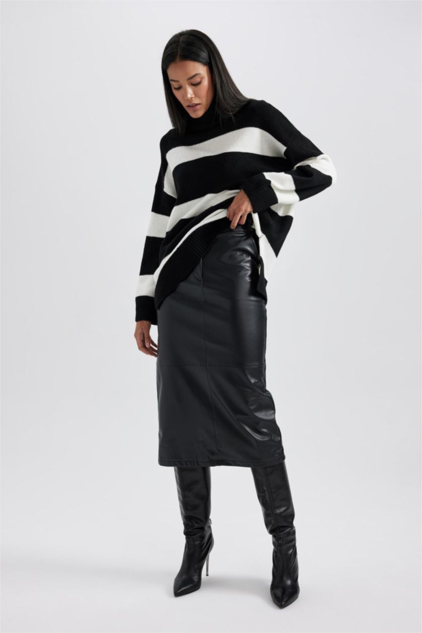 Жіночий Чорний Спідниця миди спıдниця олıывець нормальна посадка зі штучної шкіри