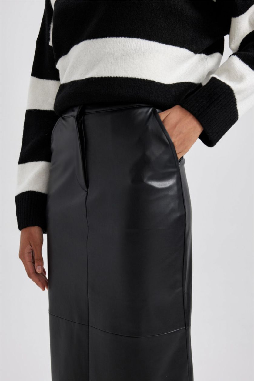 Жіночий Чорний Спідниця миди спıдниця олıывець нормальна посадка зі штучної шкіри