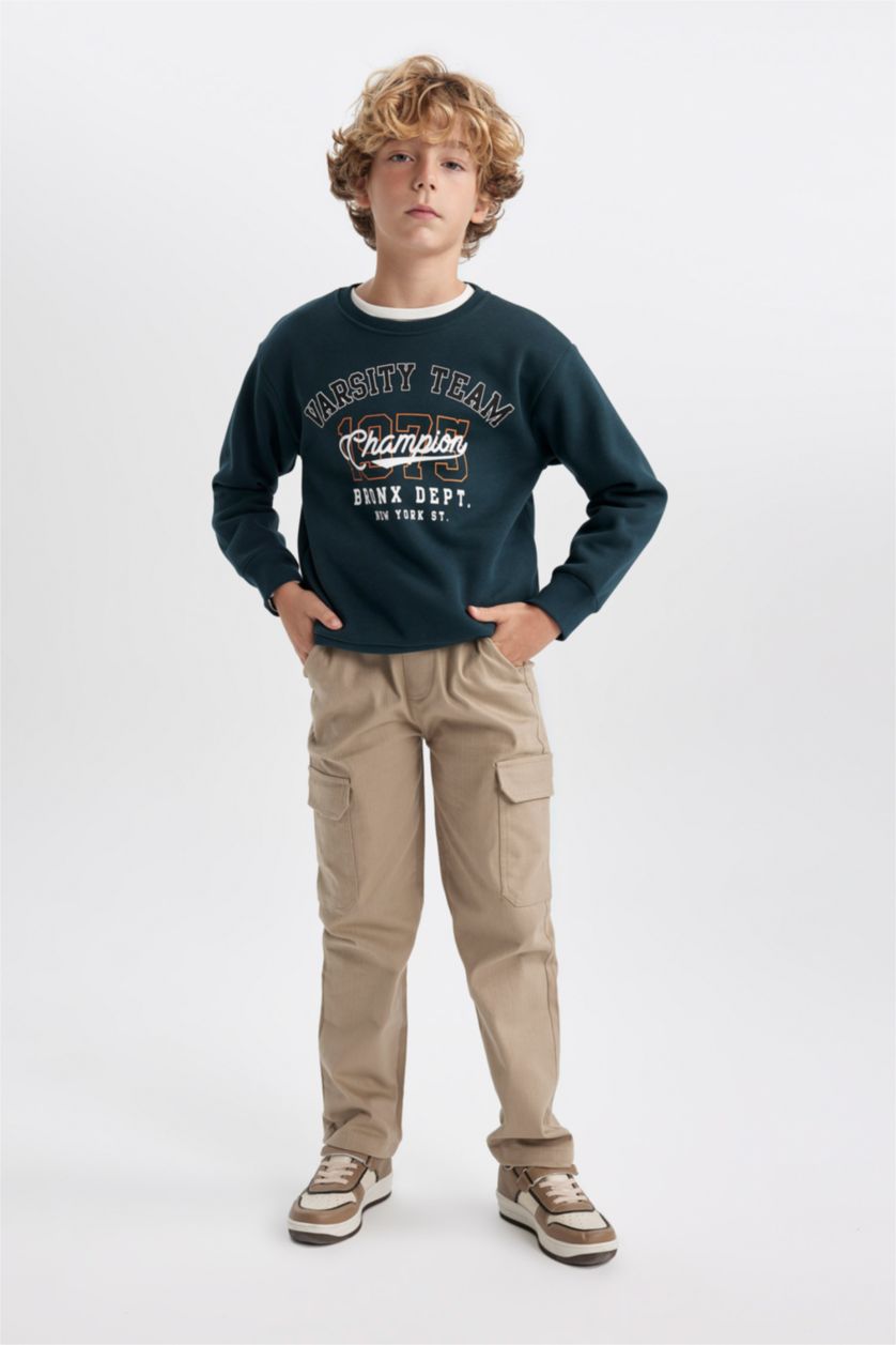 BOYS & TEENS Dark Green Boy Regular Fit Crew Neck Thick Sweatshirt