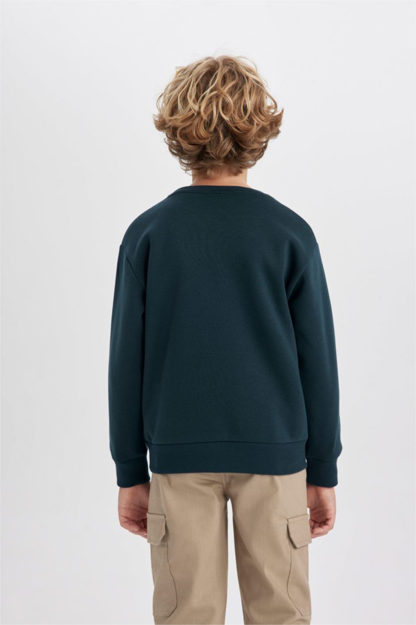 BOYS & TEENS Dark Green Boy Regular Fit Crew Neck Thick Sweatshirt