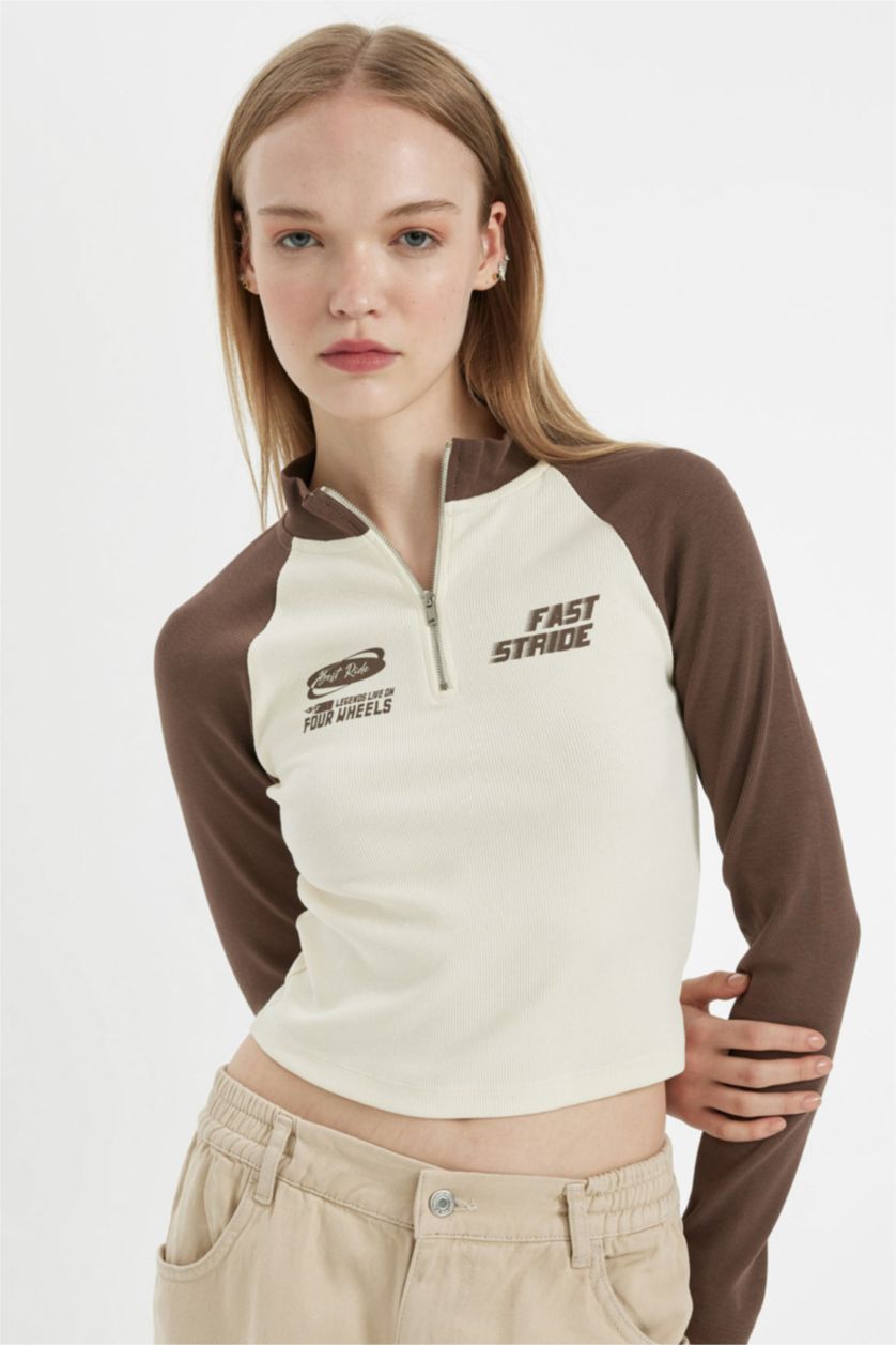 WOMAN Brown Slim Fit Camisole Long Sleeve T-Shirt