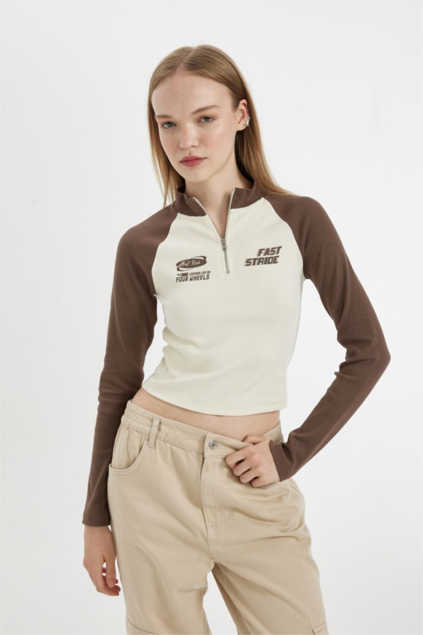 WOMAN Brown Slim Fit Camisole Long Sleeve T-Shirt