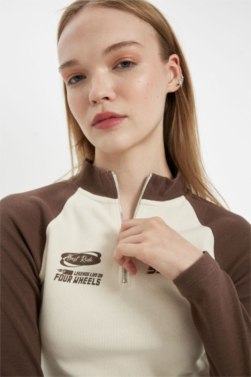 WOMAN Brown Slim Fit Camisole Long Sleeve T-Shirt