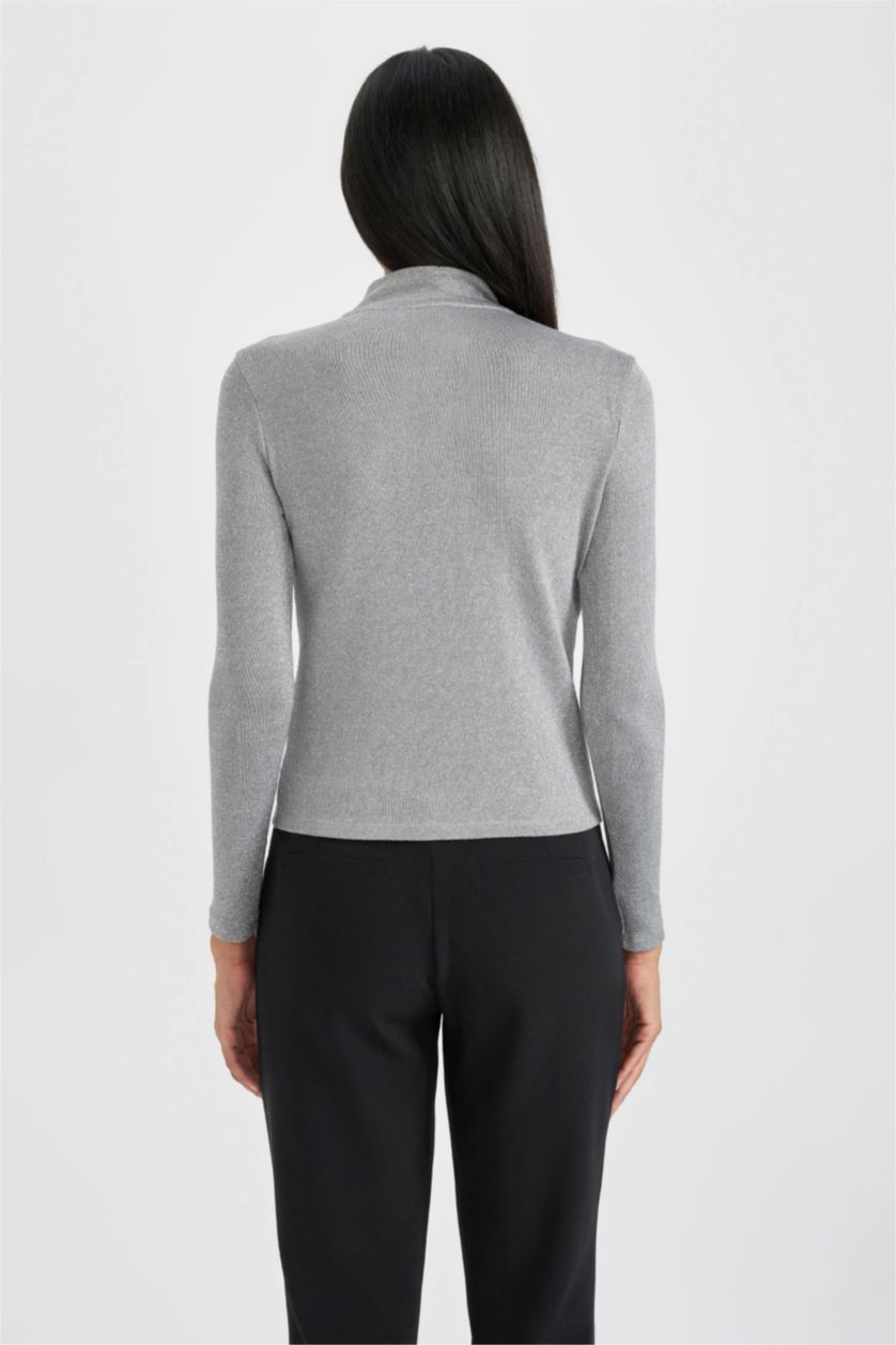 نساء رمادي تيشيرت كم طويل سليم فيت برقبة مدورة