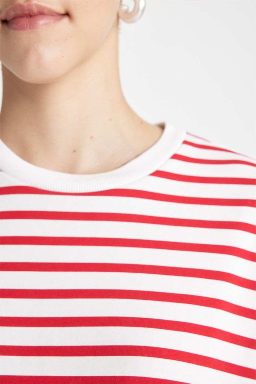 FEMME Rouge Sweatshirt Oversize rayé à col rond en tissu épais