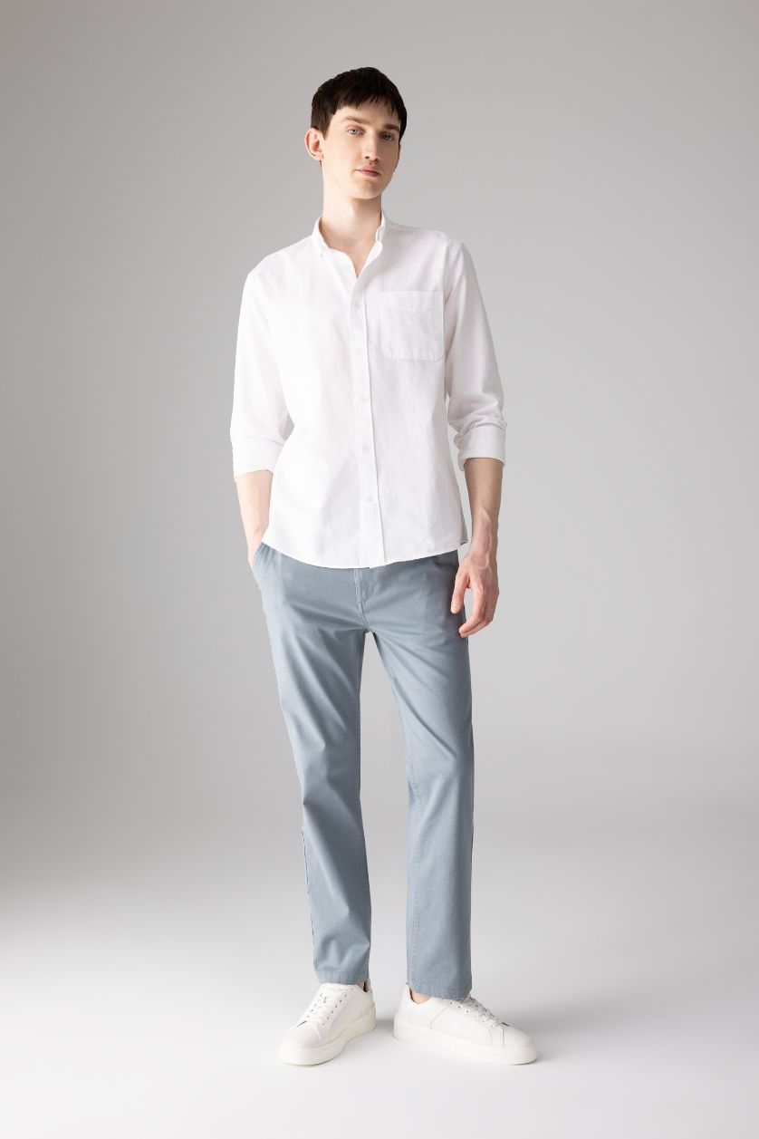 Man Blue Regular Fit Regular Hem Zipper Pocket Gabardine Trousers