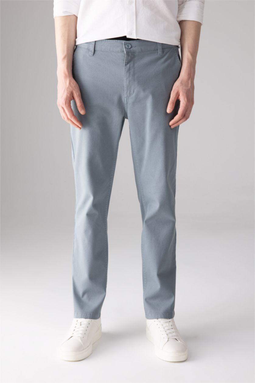 Man Blue Regular Fit Regular Hem Zipper Pocket Gabardine Trousers