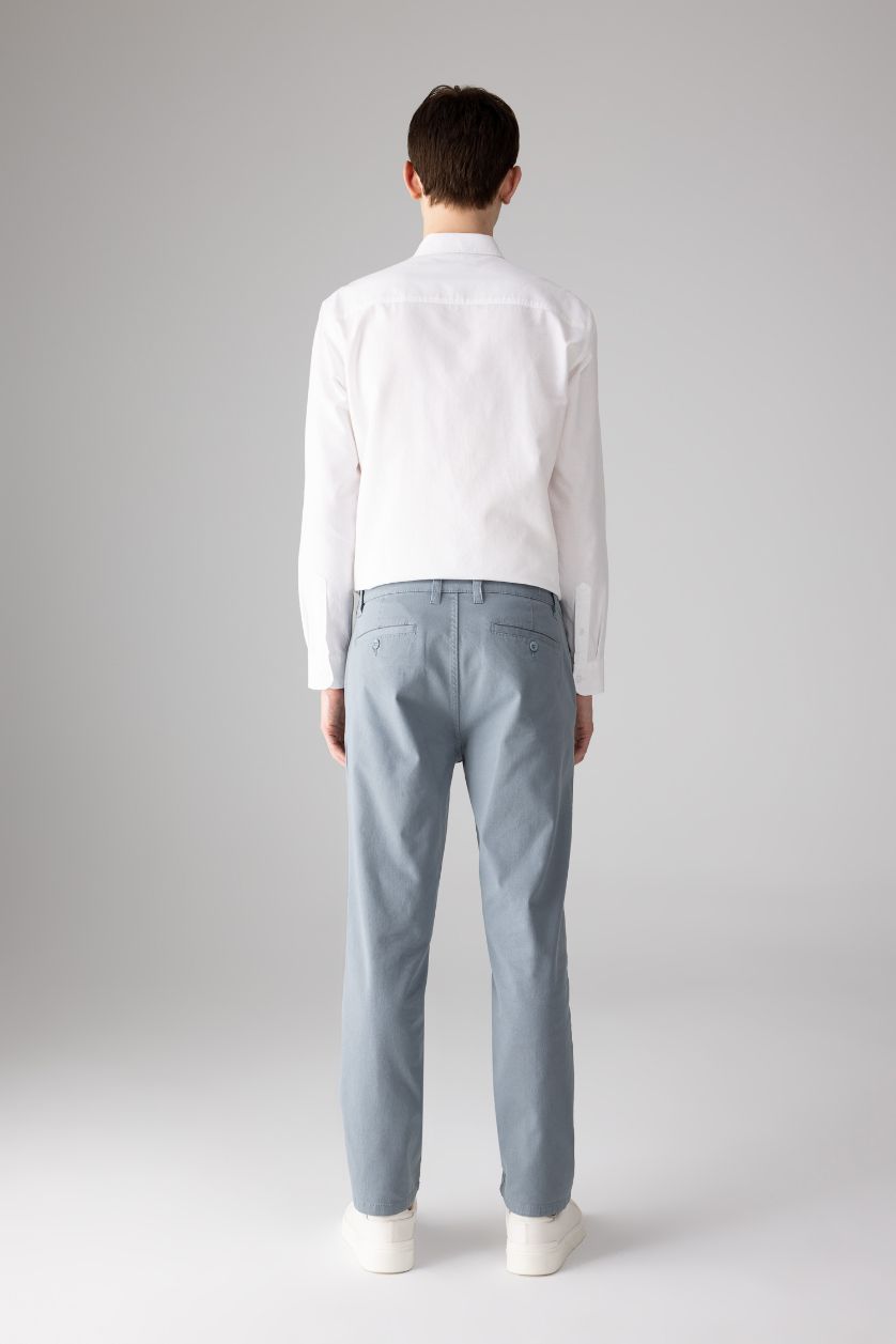 Man Blue Regular Fit Regular Hem Zipper Pocket Gabardine Trousers