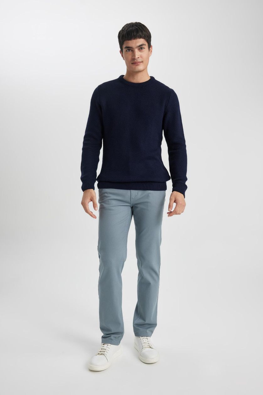 Man Blue Regular Fit Regular Hem Zipper Pocket Gabardine Trousers