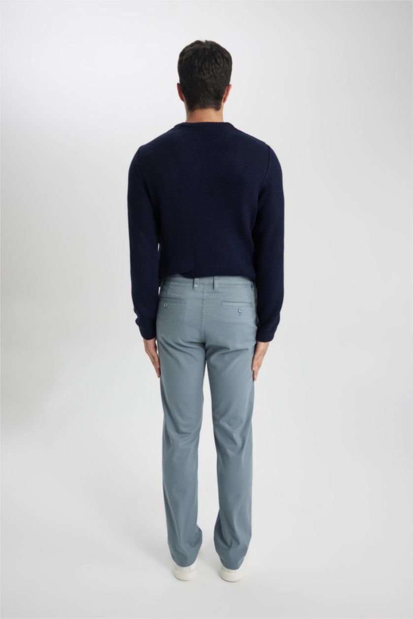 Man Blue Regular Fit Regular Hem Zipper Pocket Gabardine Trousers