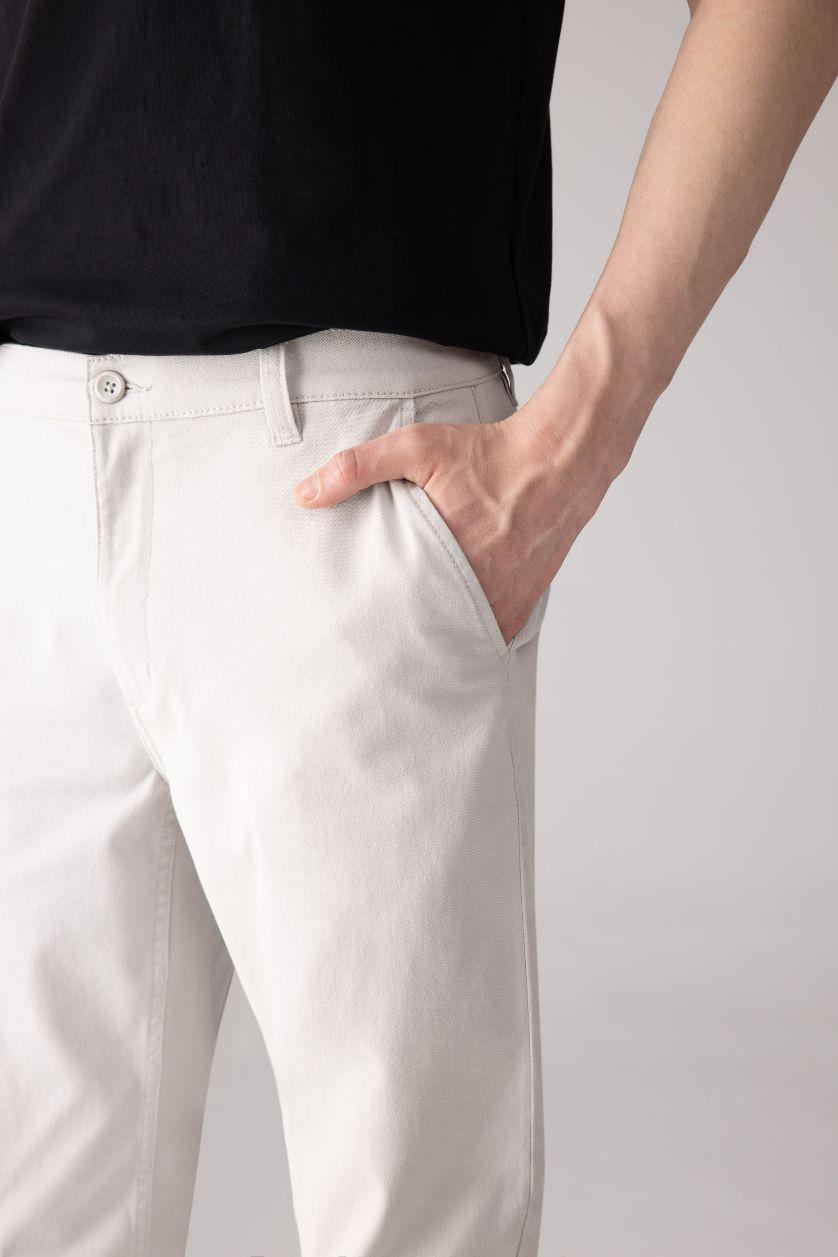 Man Light Grey Regular Fit Regular Hem Zipper Pocket Gabardine Trousers