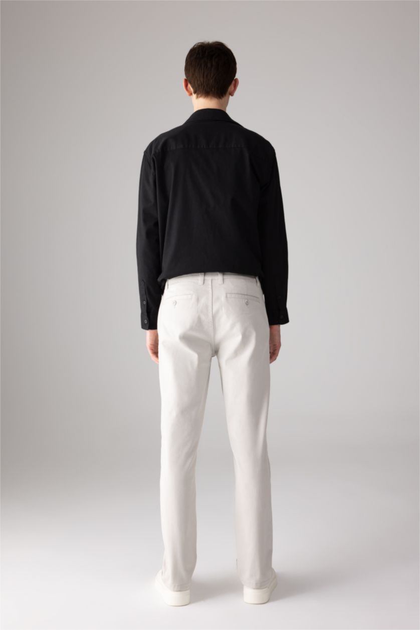 Man Light Grey Regular Fit Regular Hem Zipper Pocket Gabardine Trousers