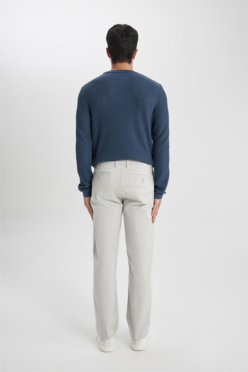 Man Light Grey Regular Fit Regular Hem Zipper Pocket Gabardine Trousers