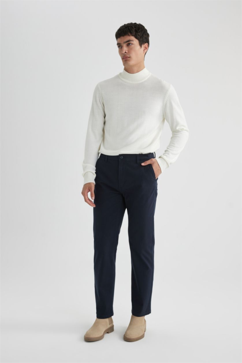 MAN NAVY Regular Fit Regular Hem Zipper Pocket Gabardine Trousers