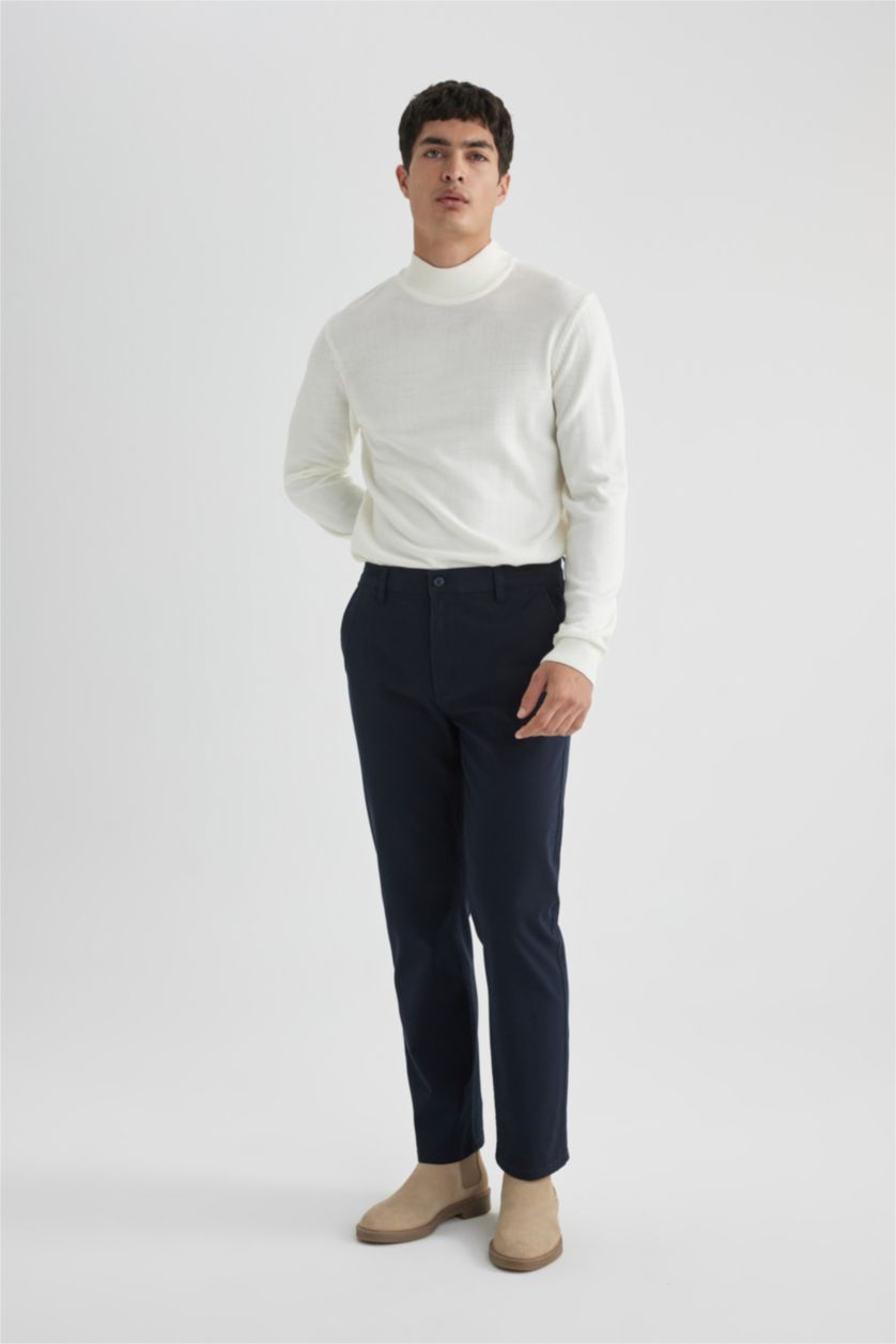 MAN NAVY Regular Fit Regular Hem Zipper Pocket Gabardine Trousers