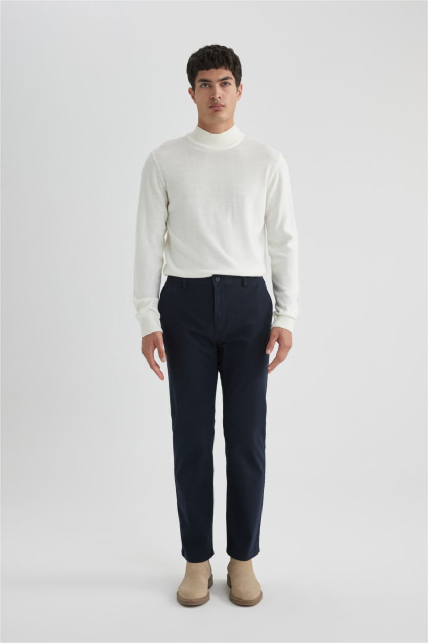 MAN NAVY Regular Fit Regular Hem Zipper Pocket Gabardine Trousers