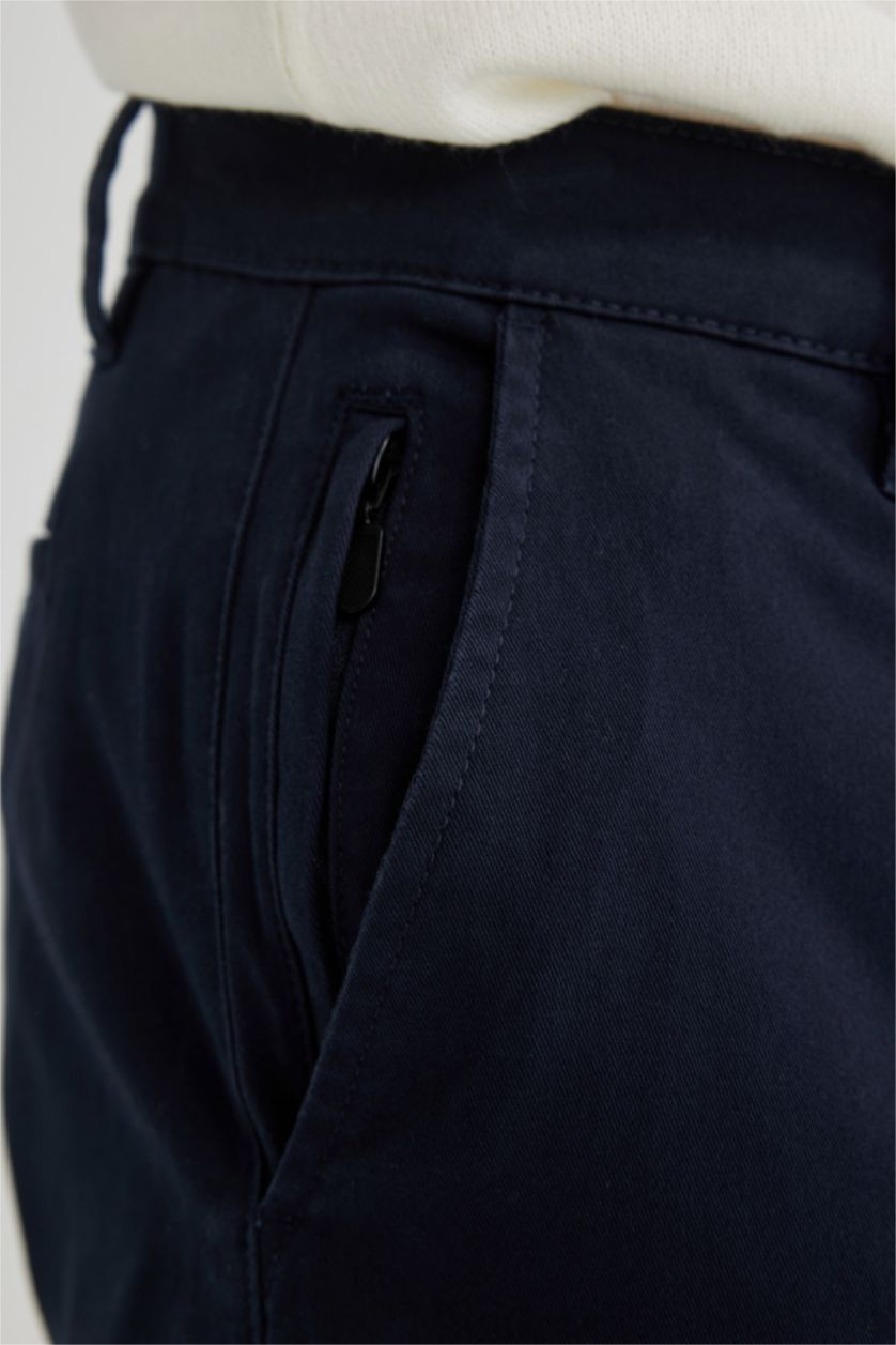 MAN NAVY Regular Fit Regular Hem Zipper Pocket Gabardine Trousers