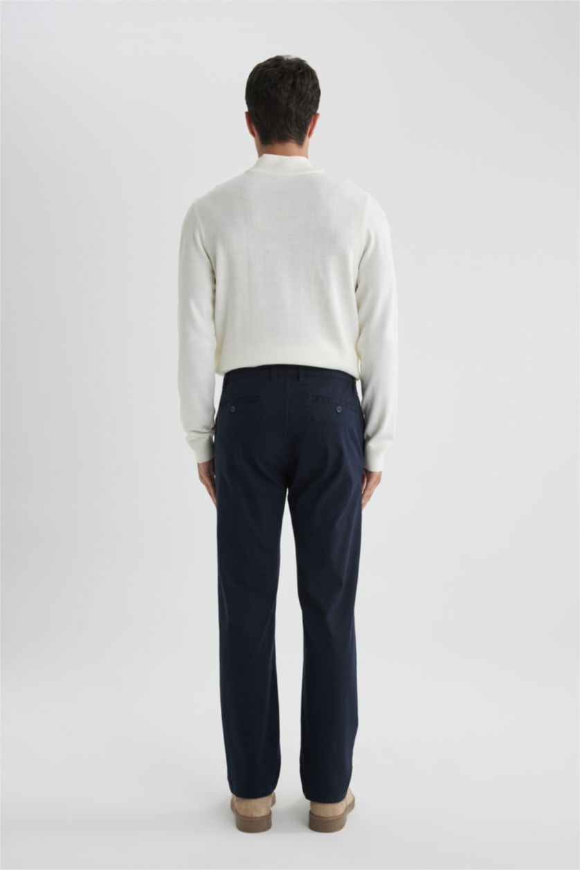 MAN NAVY Regular Fit Regular Hem Zipper Pocket Gabardine Trousers