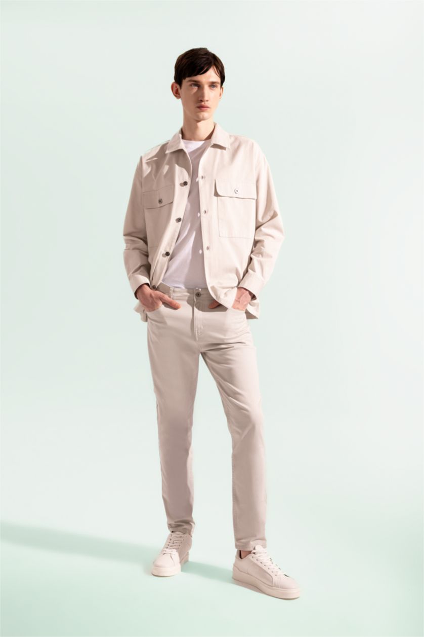 رجالي اللون الحجري بنطلون تشينو بجيب بخصر عالي