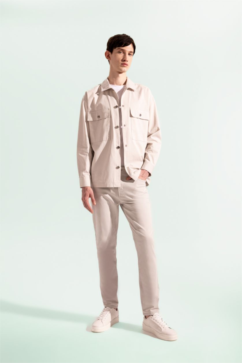 رجالي اللون الحجري بنطلون تشينو بجيب بخصر عالي