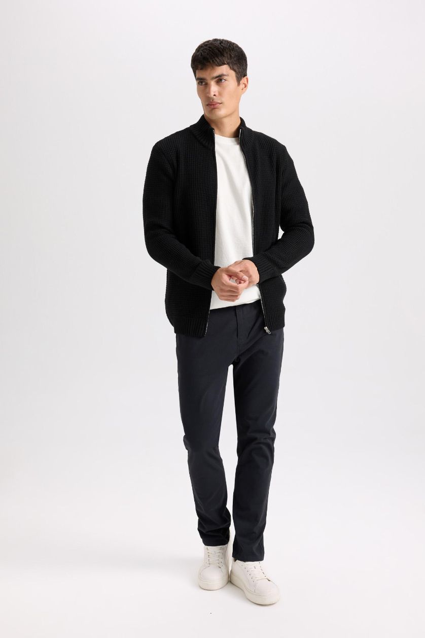 Erkek Koyu Antrasit Yazlık Gabardin Chino Kanvas Pantolon Slim Fit Dar Kesim Dar Paça Cepli