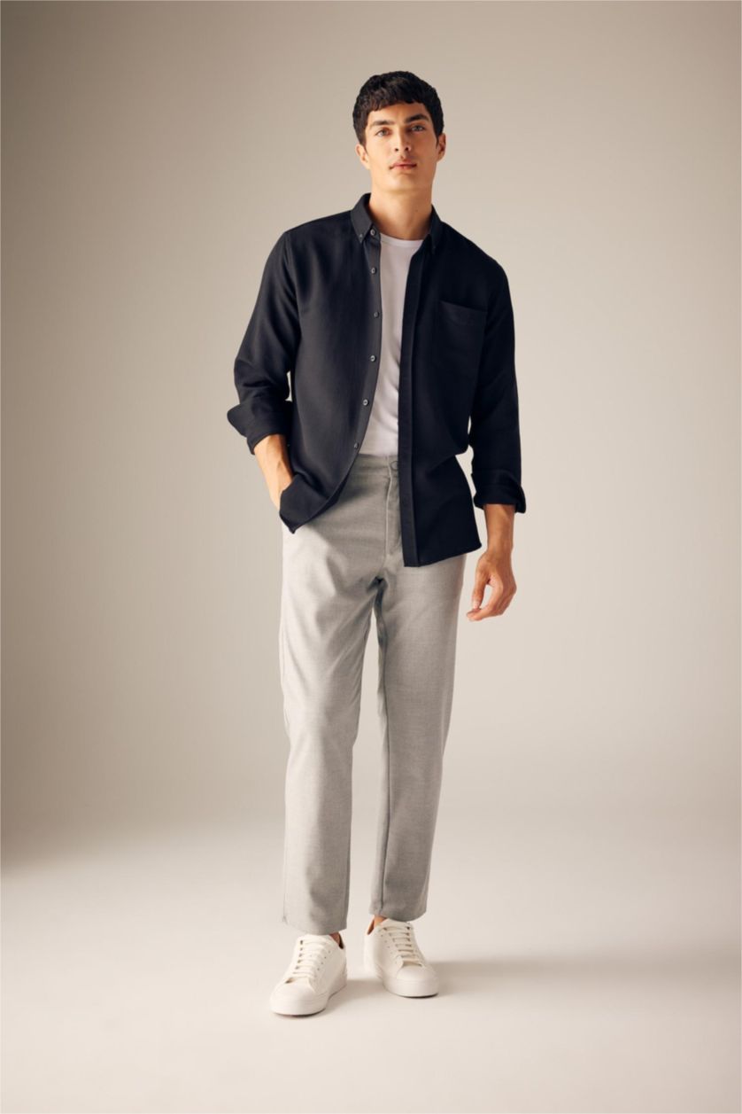 Man Grey Melange Slim Fit Trousers