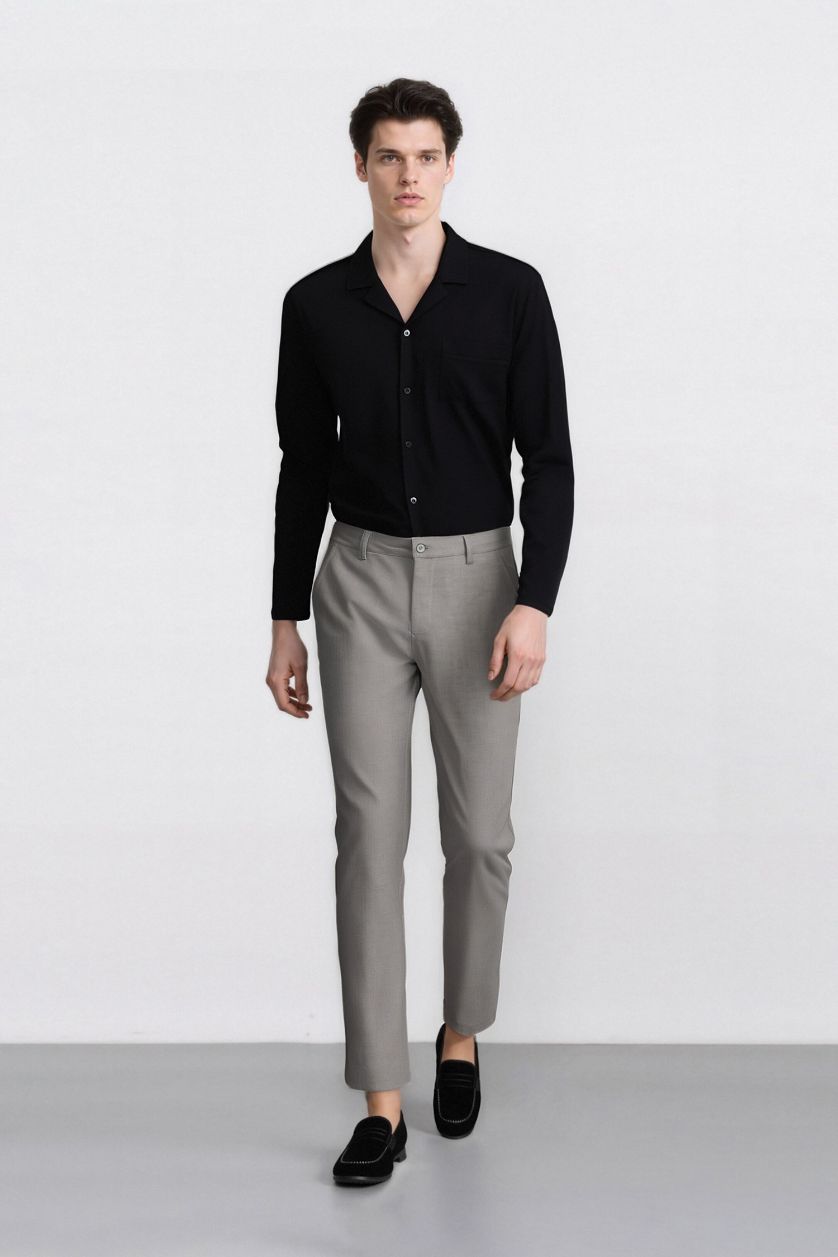 Man Grey Melange Slim Fit Trousers