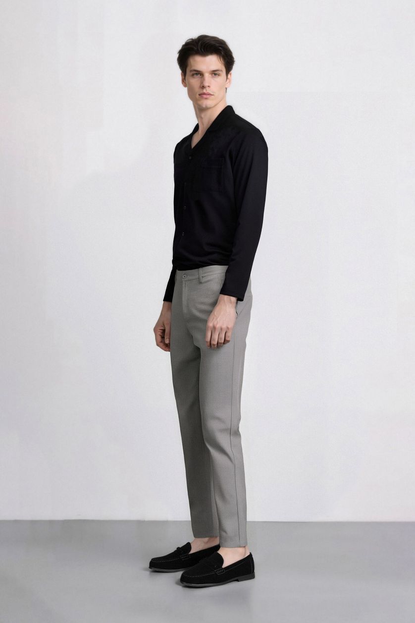 Man Grey Melange Slim Fit Trousers