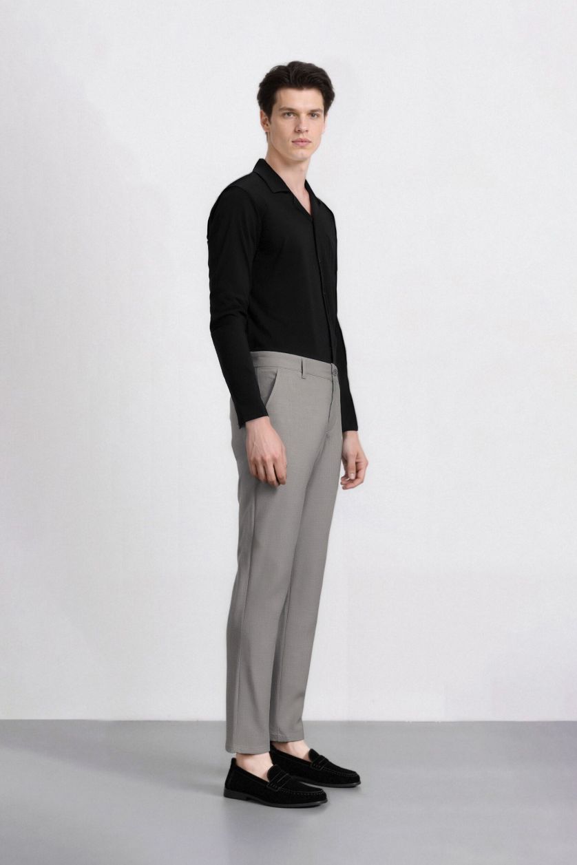 Man Grey Melange Slim Fit Trousers
