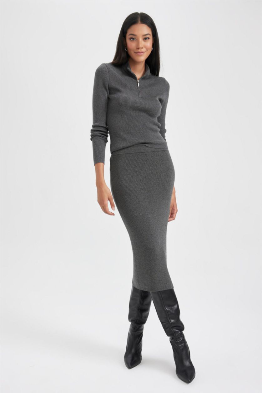 WOMAN Anthracite Slim Fit Ribana Skirt