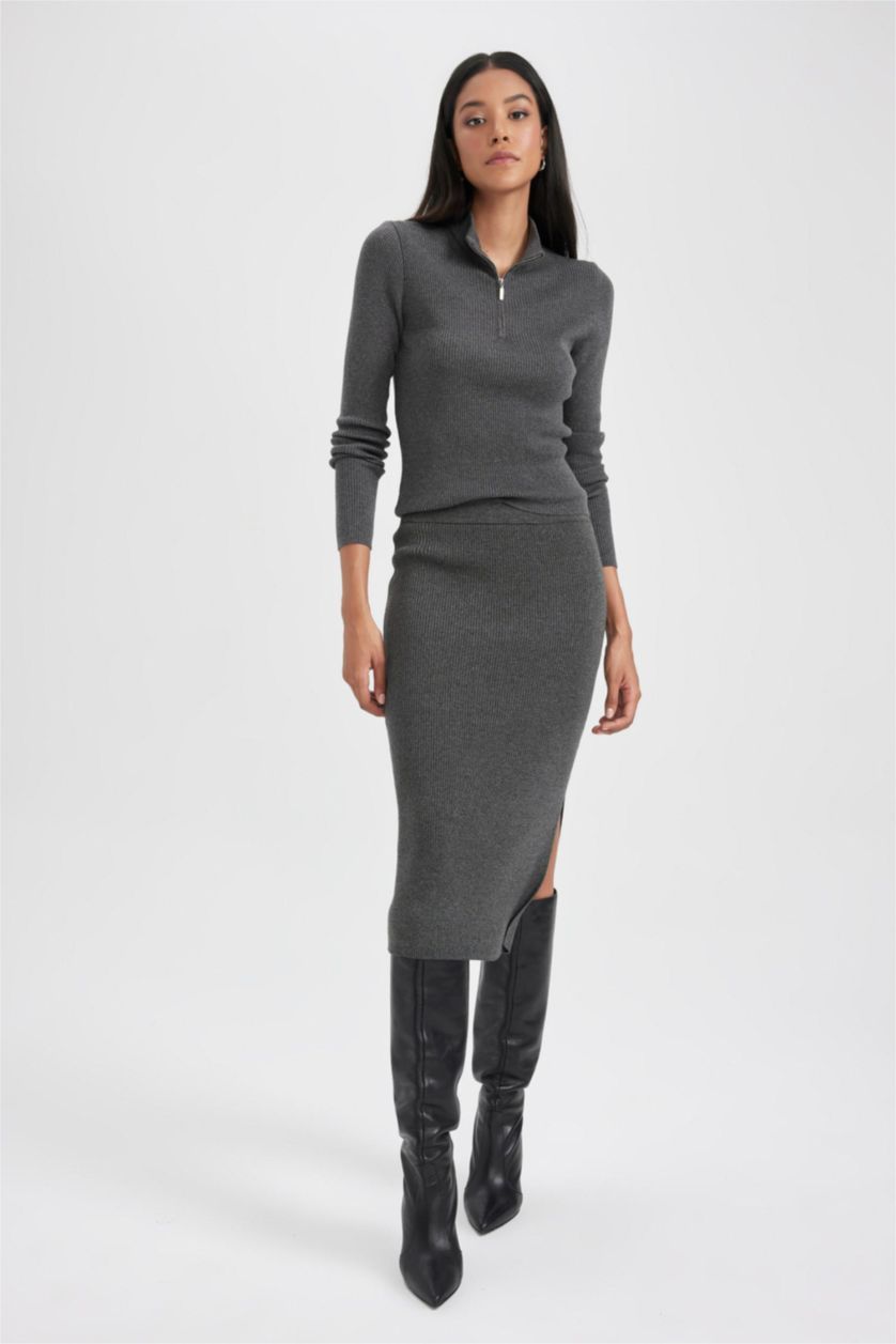 WOMAN Anthracite Slim Fit Ribana Skirt