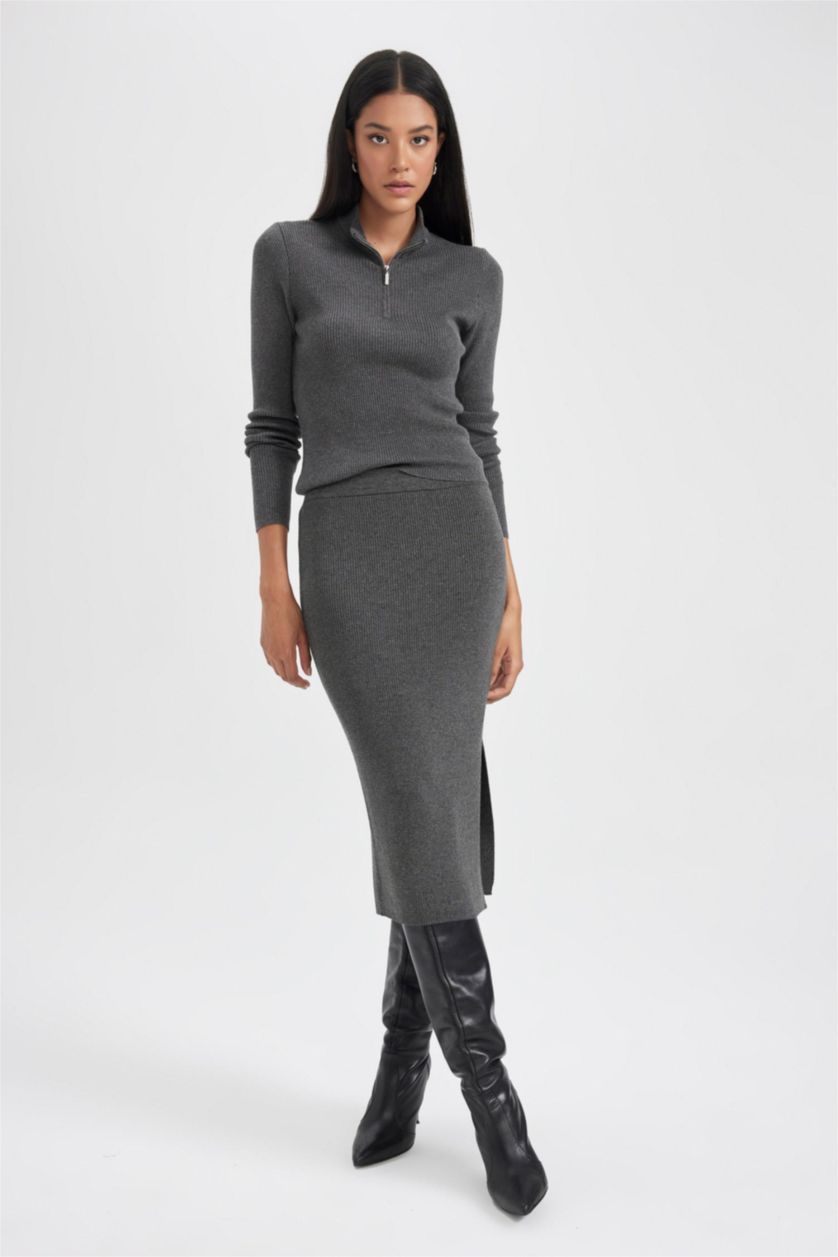 WOMAN Anthracite Slim Fit Ribana Skirt