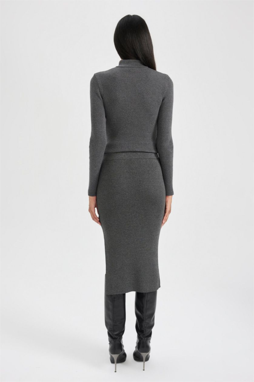 WOMAN Anthracite Slim Fit Ribana Skirt