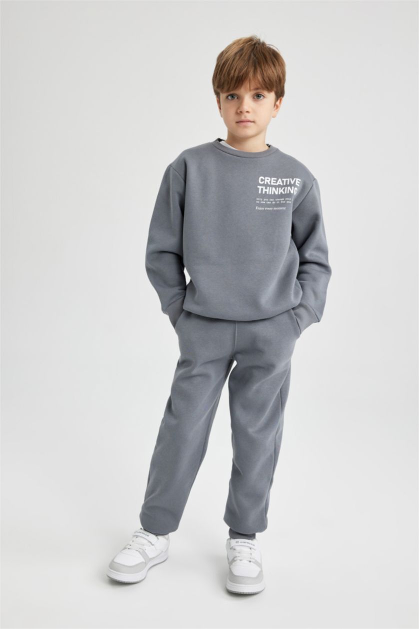 أولادي رمادي طقم اولادي تقيل قصة عادية - قطعتين