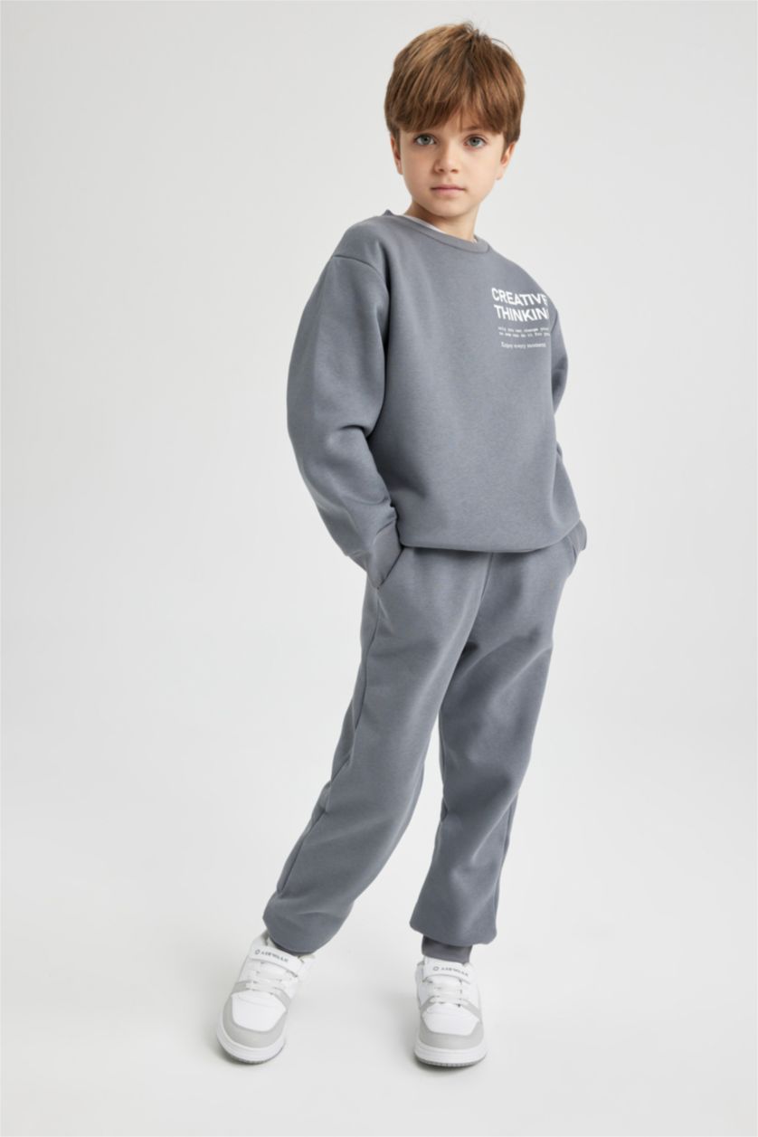 أولادي رمادي طقم اولادي تقيل قصة عادية - قطعتين