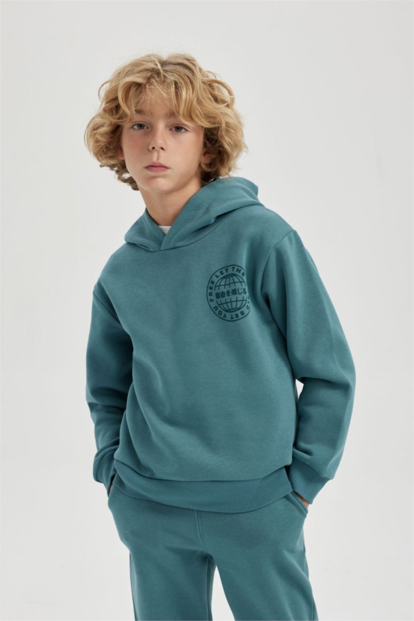 GARÇONS Açık Petrol Ensemble En Tricot À capuche Manche Longue 2 Garçon