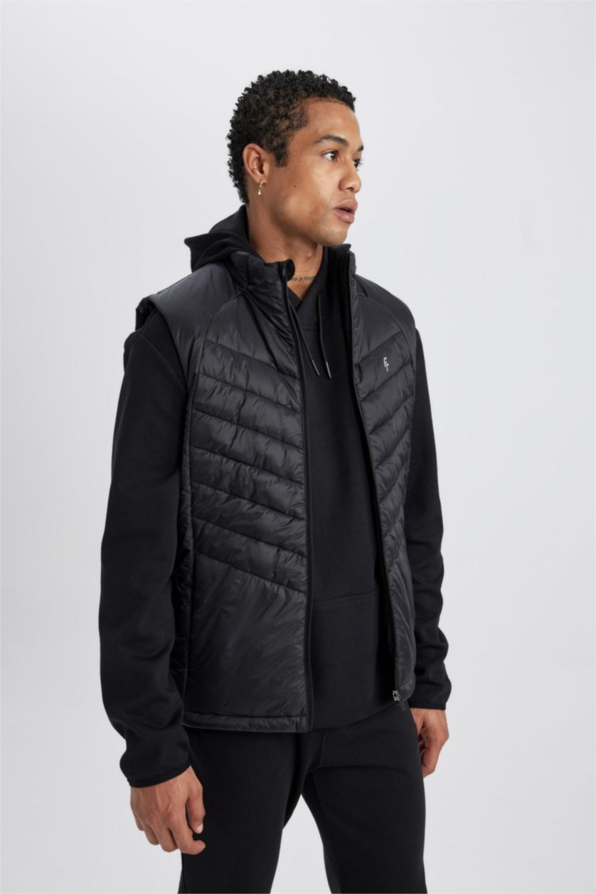 MAN Black DeFactoFit Slim Fit Waterproof Windproof Zippered Pocket Puffer Vest