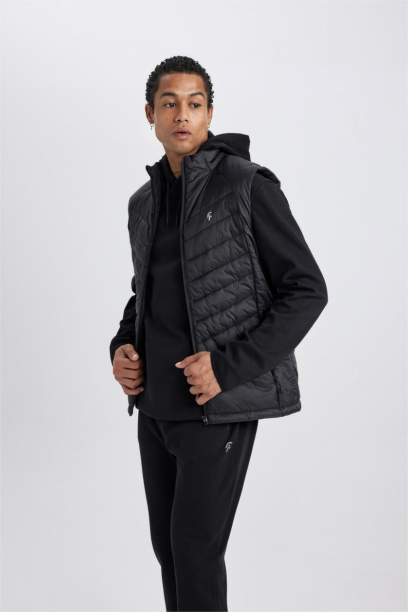 MAN Black DeFactoFit Slim Fit Waterproof Windproof Zippered Pocket Puffer Vest