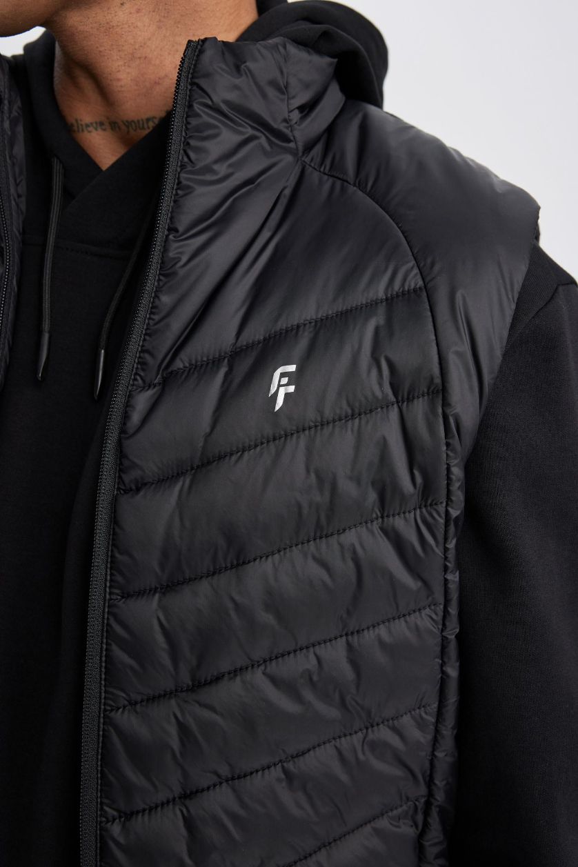 MAN Black DeFactoFit Slim Fit Waterproof Windproof Zippered Pocket Puffer Vest