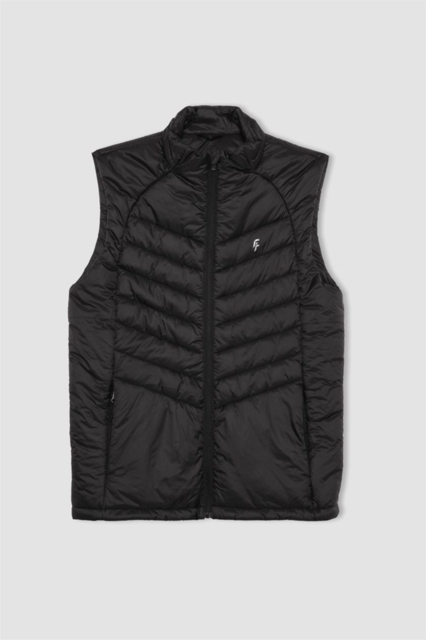 MAN Black DeFactoFit Slim Fit Waterproof Windproof Zippered Pocket Puffer Vest