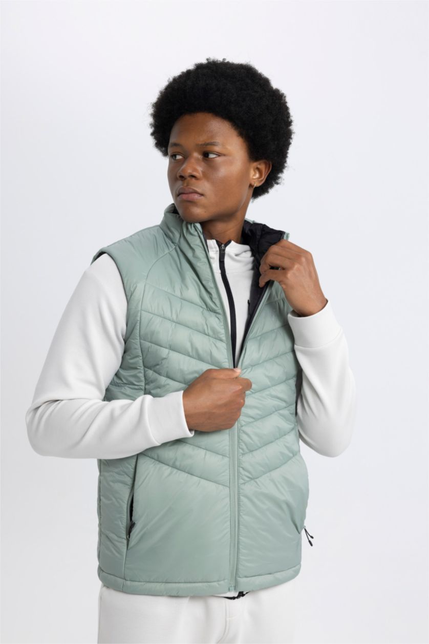 Erkek Açık Yeşil Su İtici Rüzgar Geçirmez Slim Fit Şişme Yelek