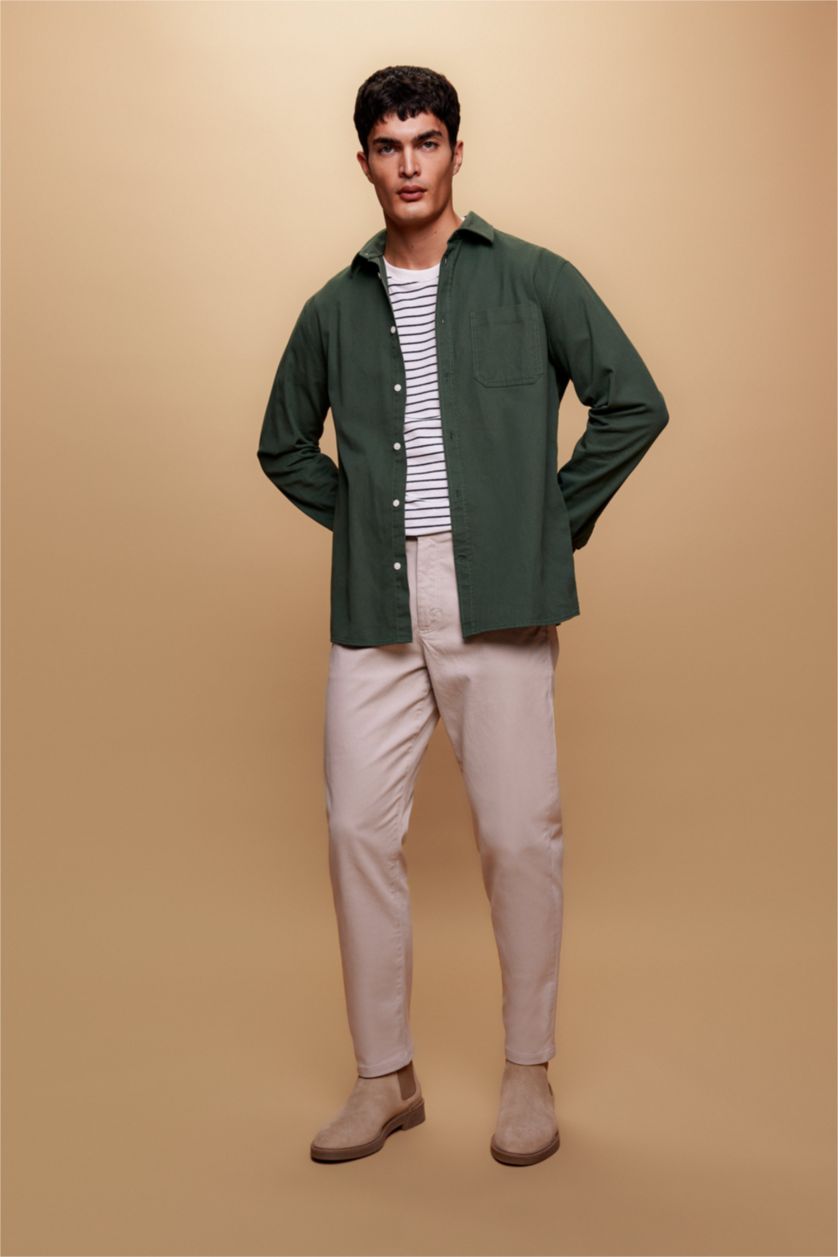 رجال اللون الرملي بنطلون سادة كاروت فيت